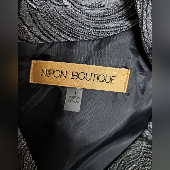 Nipon Boutique 4 Sheath Shift Black Silver Metallic Dress Lined Like New - Picture 5 of 8